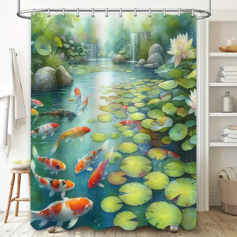 Aquarium Fish Koi - Vibrant Fishes Shower Curtain with Lotus